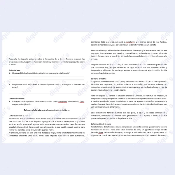 guía que menciona la formación de la tierra