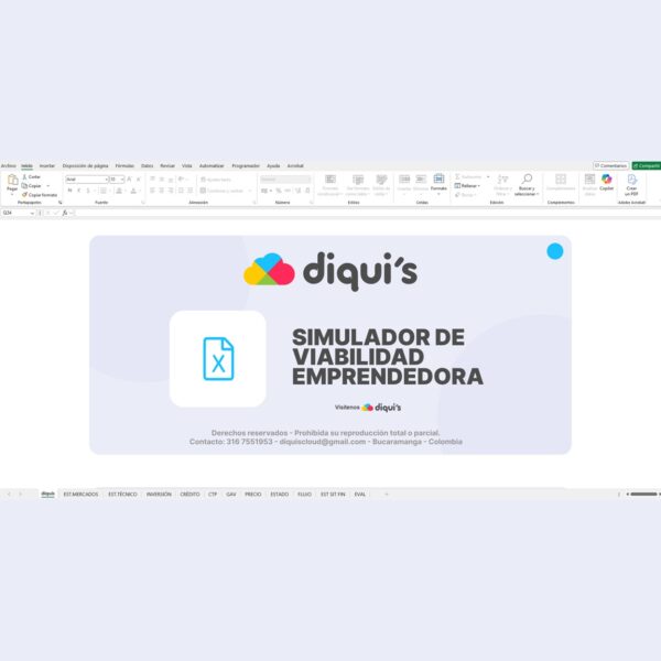 Simulador de viabilidad emprendedora en Excel con indicadores financieros y análisis de punto de equilibrio.