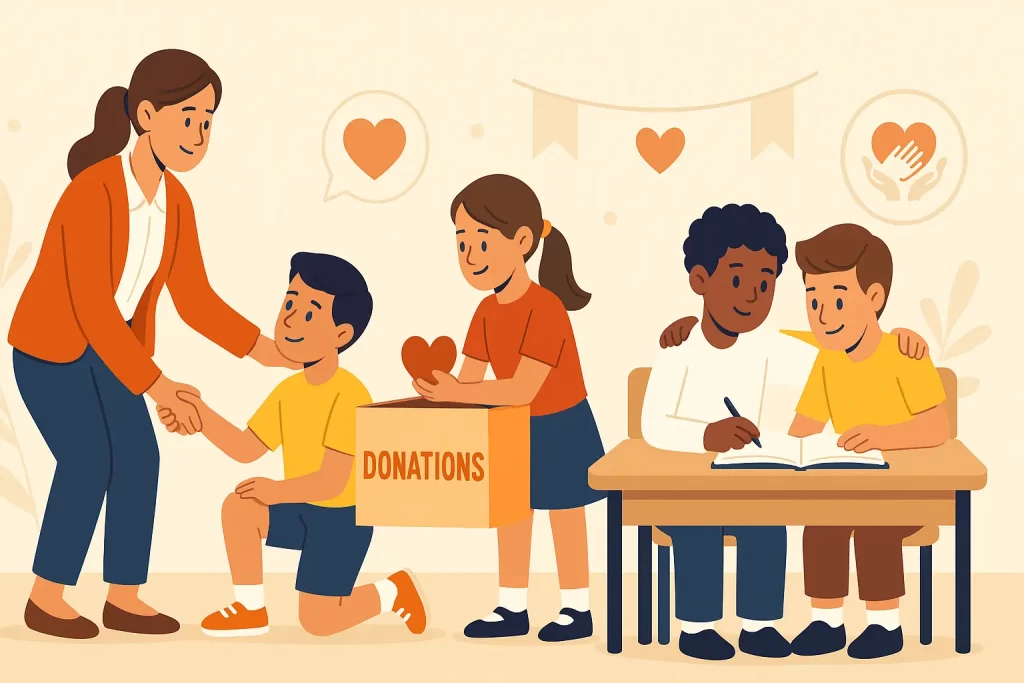 docentes y estudiantes fomentando empatía y responsabilidad social en la escuela